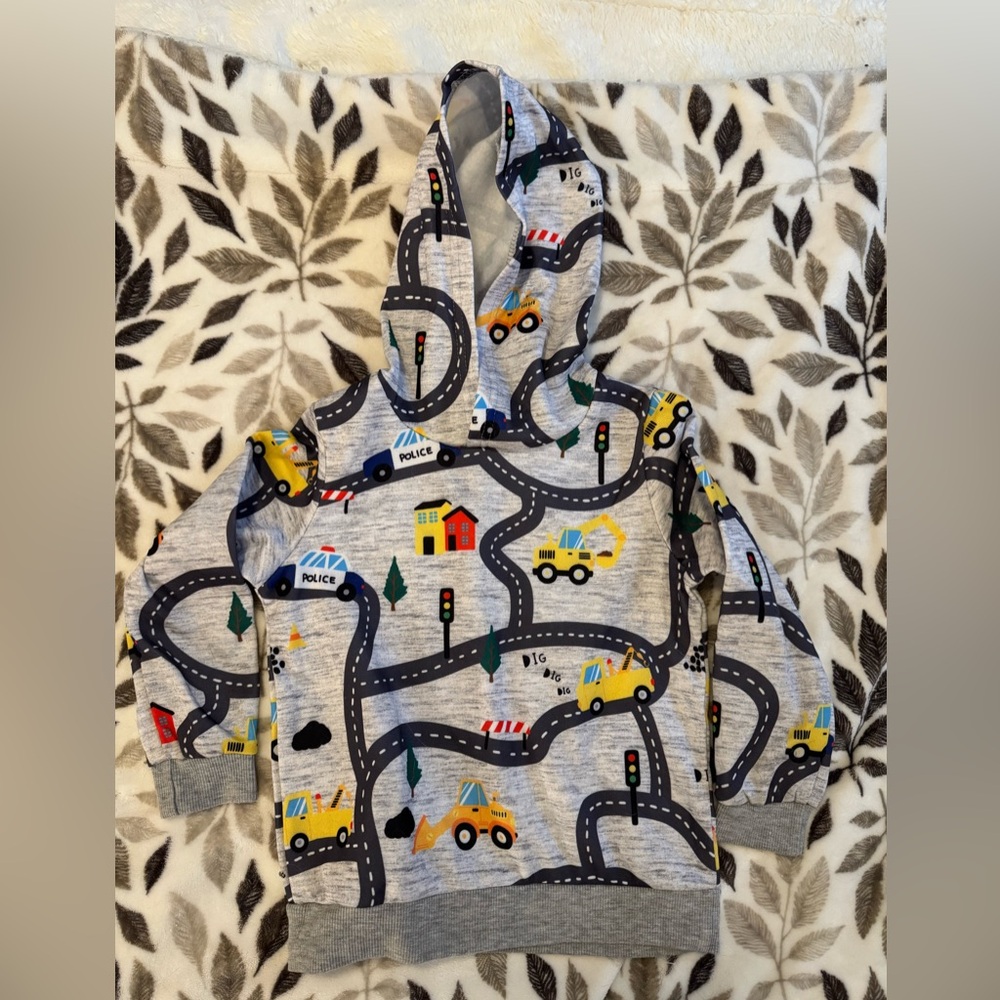 PatPat kids' Gray Hoodie with Colorful Vehicles